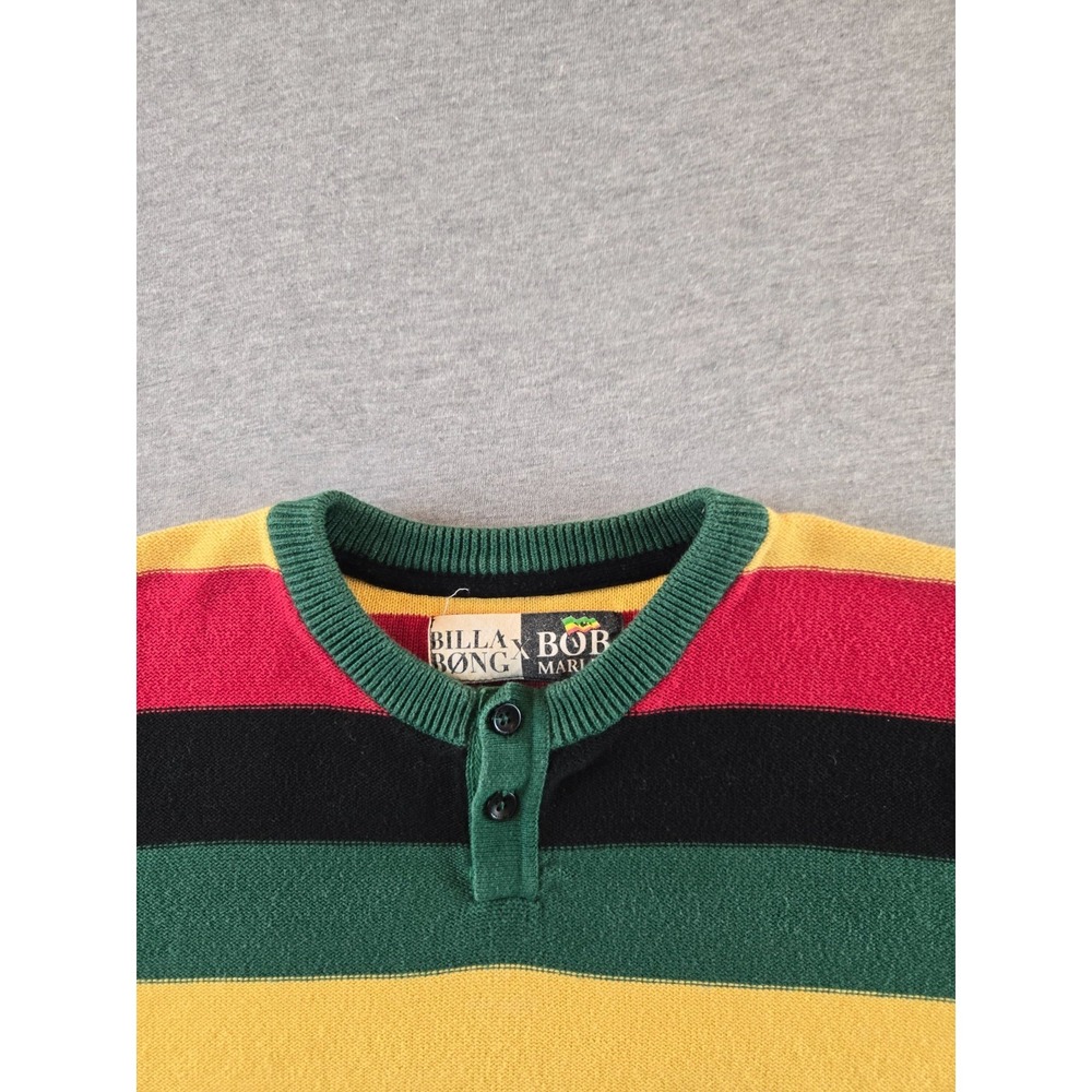 Billabong X Bob Marley Sweater Mens S Multicolor Striped Henley Long Sleeve Knit - Picture 4 of 12